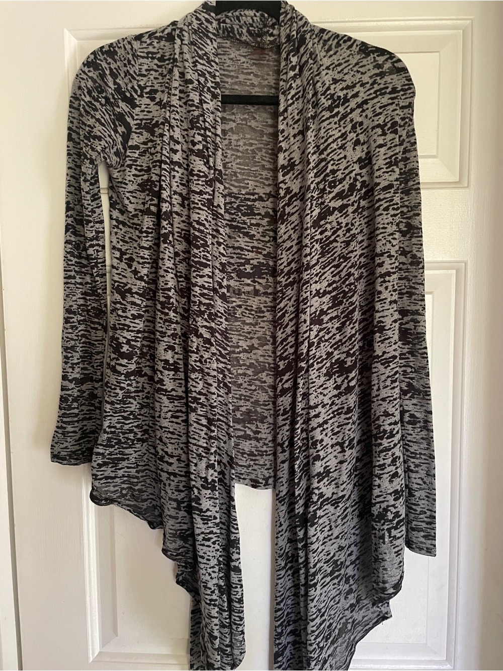Soybu Black and Gray Marled Open-Front Draped Cardigan